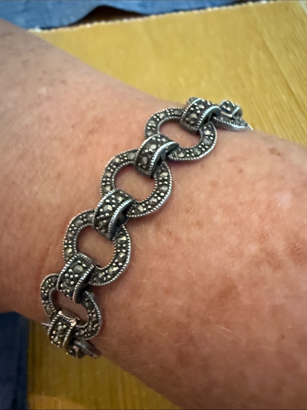 Vintage DBJ Sterling Silver Marcasite Art Deco Link Bracelet 925 Thailand - Picture 2 of 4